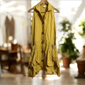 For Cynthia Mustard Sleeveless Button Down Pocket Dress Sz XS Women